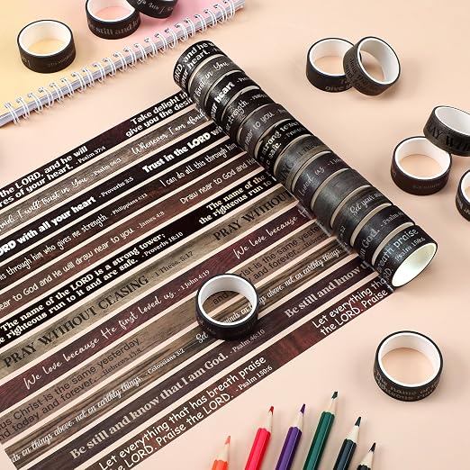 24 Rolls Back to School Christian Washi Tape Gifts Bulk Graduation VBS Religious Scripture Wood Grain Bible Verse Washi Tape for Bible Journaling Crafting Students BibleStudy Stationery