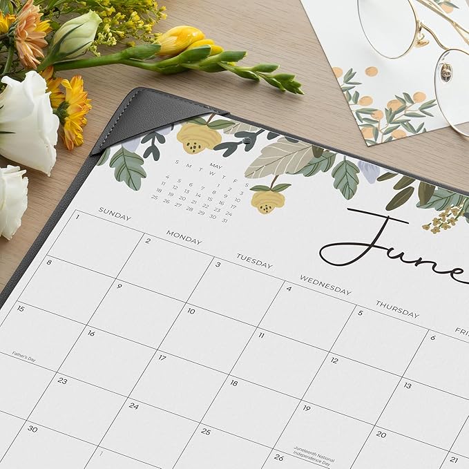 Cabbrix Desk Calendar 2026 with Desktop Mat, Floral Desk Pad Calendar 15 x 12 Inch 18 Months Runs From January 2026 to June 2027, Desk Blotter Calendar for Home School and Office (Black)