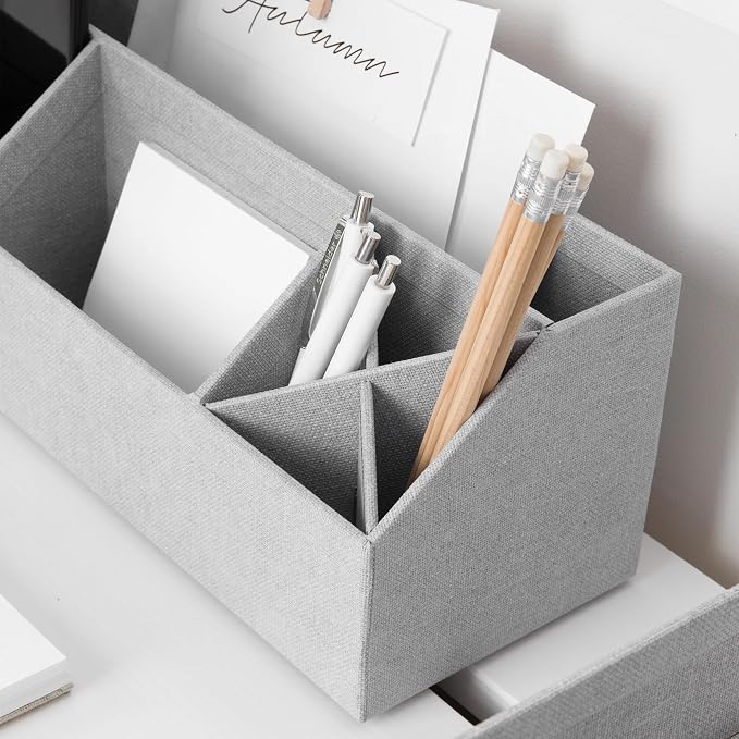Bigso Elisa Desktop Organizer | Durable Office Desk Organizer for Office Supplies and Accessories | Desk Organizer with 7 Compartments for Customizable Organization | 13.1”x4.9”x4.9” | Ash