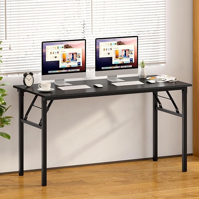 SDHYL Folding Desk, 60inch No Assembly Folding Desks for Small Spaces Sturdy Computer Desk, Functional Home Office Desks, Study Writing Desk Office Table Workstation for Home Office, Rustic Brown