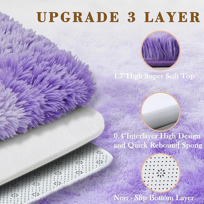 Area Rugs 9x12 Living Room,Large Area Rug Shaggy Carpet Soft Plush Furry Bedside Rug, Machine Washable Area Rugs for Bedroom Home Decor Non-Slip(9 x 12, Purple Starry)