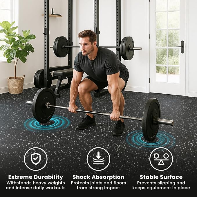 bemaxx Gym Mats Set - 54 pcs EVA Interlocking Foam Floor Tiles (12.6"x12.6"x0.4") 54sqft Protective Gym Flooring Sports Home Workout Exercise Mats Puzzle Garage Fitness Play-Room Pool Treadmill Bike