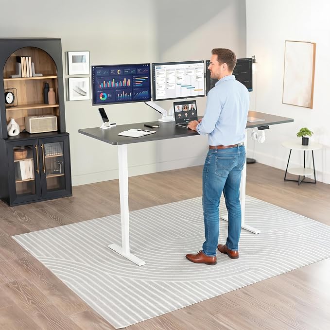 VIVO Black 83 x 30 in Standing Desk, DESK-KIT-2EW84B | Electric, Holds 220 lbs, Sit Stand, Height Adjustable, Extra Deep Table Top, Memory Presets, 2E Series, White Frame