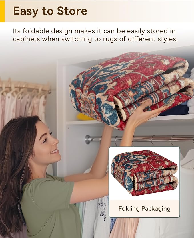 RELEANY Area Rugs Small 2'x3' Washable Non-Slip, Floral Vintage Distress Medallion Carpet for Kitchen Entryway Bathroom, Red Blue