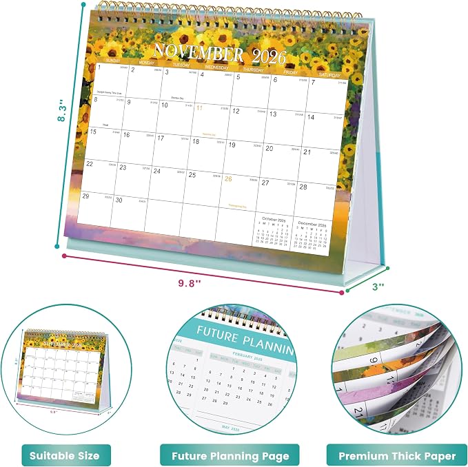 2026-2027 Desk Calendar - Standing Flip Desktop Calendar 2026-2027, JUL 2026 - DEC. 2027, 9.8" x 8.3", Desktop Calendar, Memoranda Lined Pages with Thick Paper, Strong Twin-Wire Binding