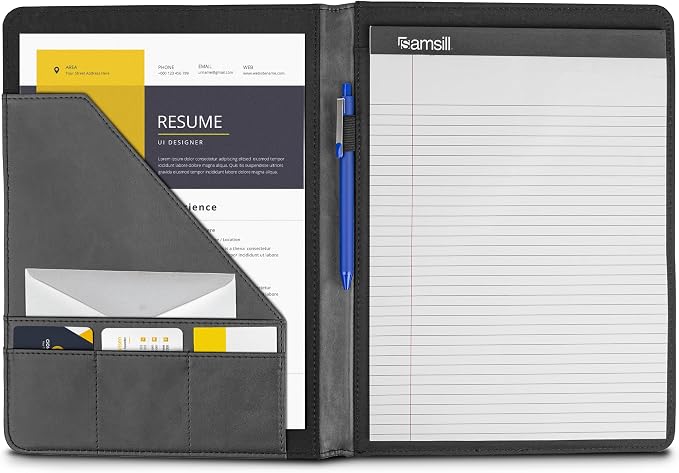 Samsill Two-Tone Padfolio, Resume Portfolio, Business Portfolio, with 8.5 x 11 Writing Pad, Gray & Black