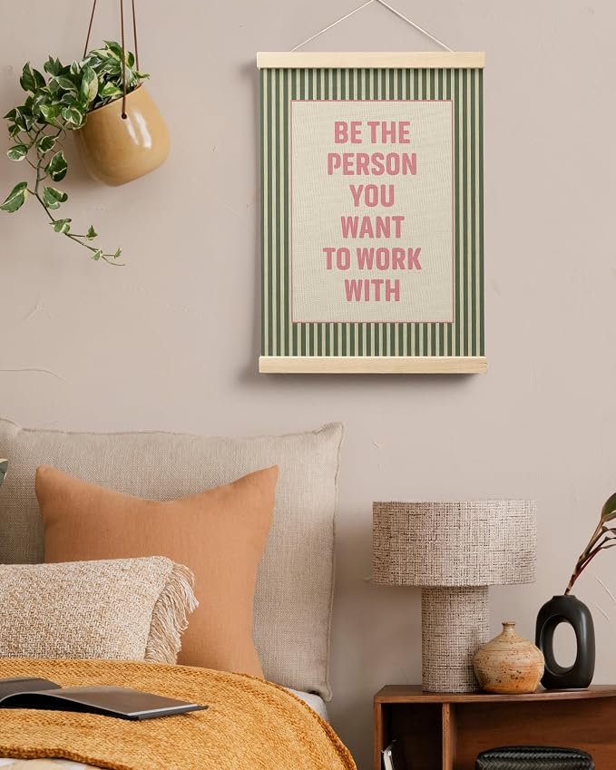 FGFK Inspirational Office Wall Art Poster Hanger Frame, Retro Pink and Green Be the Person You Want to Work with Motivational Teamwork Canvas Prints Framed Wall Decor for Office Workplace, 12x16 Inch