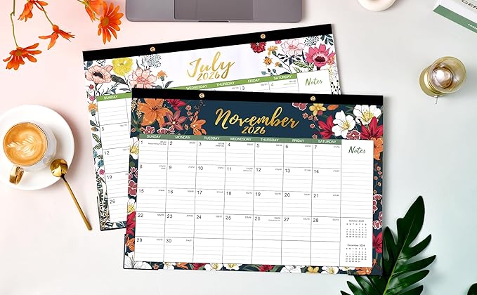 2026 Desk Calendar – Jan 2026 – Dec 2026, 12 Months Large Monthly Desk Calendar 2026, 17" x 12", Desk Pad, Ruled Blocks, To-do List & Notes, Tear Off, Best Desk/Wall Calendar, Beautiful Flowers
