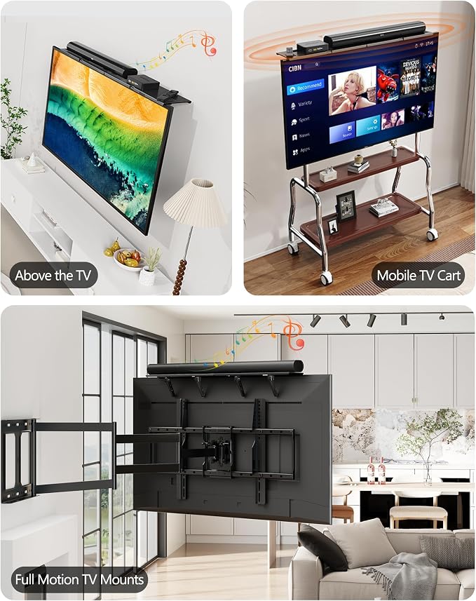 Soundbar Mount, No Drilling Steel TV Top Shelf Fits Most of Sound Bars Up to 15 Lbs, Universal Sound Bar TV Mount Bracket, Sound Bar Stand Compatible with Samsung, Sony, LG,Bose, 16.9x4.7inch