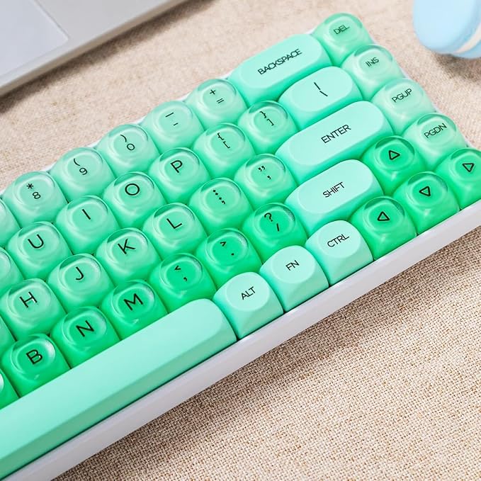 Fogruaden PBT Green Keycaps Set, HOA Profile Cute Custom Keycaps, Compatible with Cherry MX Switch 60% 65% 75% Mechanical Keyboards