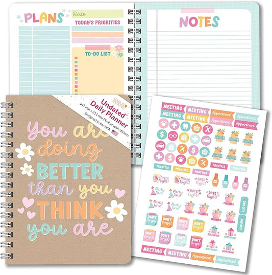 Undated Daily Planner Notebook - Undated Planner Notebooks, Daily To Do List Planners, To Do List Notebook for Work Organization, Day Schedule Planners for Kids and Adults