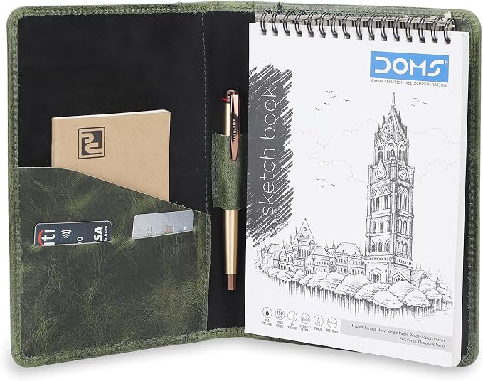 Leather Junior Padfolio for Men Women Business Portfolio Folder Compact 5 x 8 Legal Pad Organizer with Pen Loop Professional Resume Interview Document Holder Padfolio (Green)