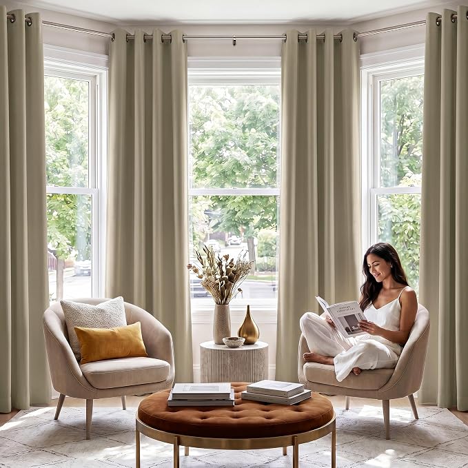 NICETOWN 100% Blackout Curtain Panels 84 inch Long for Living Room, Cocoa Eggnog, 2 Panels, Thermal Insulated Farmhouse Blackout Window Drapes for Bedroom