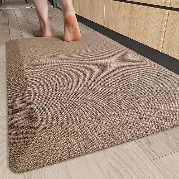 Color&Geometry Anti Fatigue Cushion Mat for Home Office Comfort Standing 48"x20", 0.9 Inch Thick, Non-Slip Padded Ergonomic Floor Mat for Standing Desk, Kitchen Sink and Laundry, Khaki