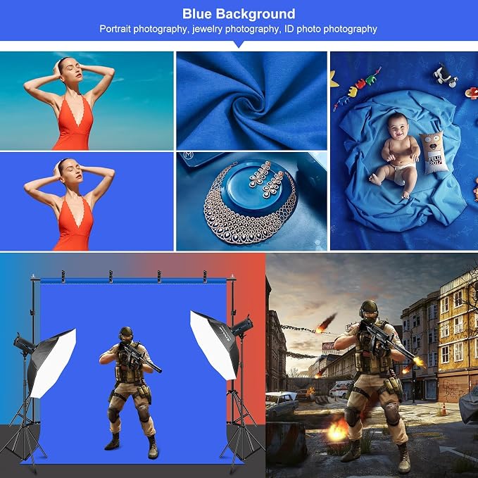 PULUZ Blue Green Red Screen Backdrop Kit with Tripod Stand, 6.5x6.5ft Green Screen Stand for Content Creation and Virtual Backgrounds, Blue Red Photo Background with Backdrop Stand for Photography
