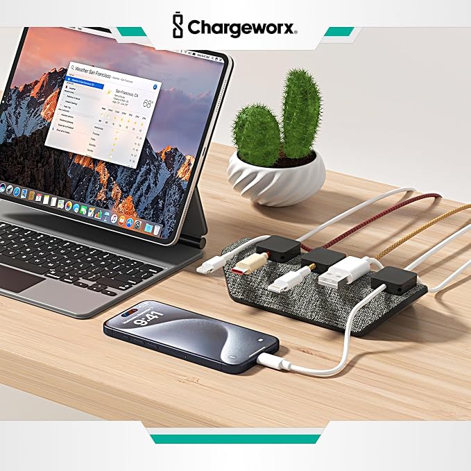 CHARGEWORX Magnetic Cable Organizer – Weighted Non-Adhesive Cord Holder with 3 Magnetic Clips for USB-C, Lightning & MagSafe Cables – Desk, Office & Nightstand Cable Management