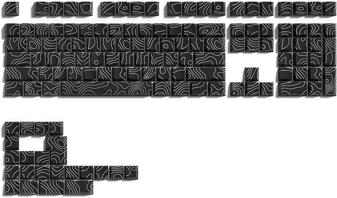 dagaladoo Black Topographic keycaps Double Shot PBT keycaps Shine Through Keyboard Keys Side Printed Key caps Cherry Profile Custom keycap Set for100%, 75%, 65%, 60% US Layout Mechanical Keyboard