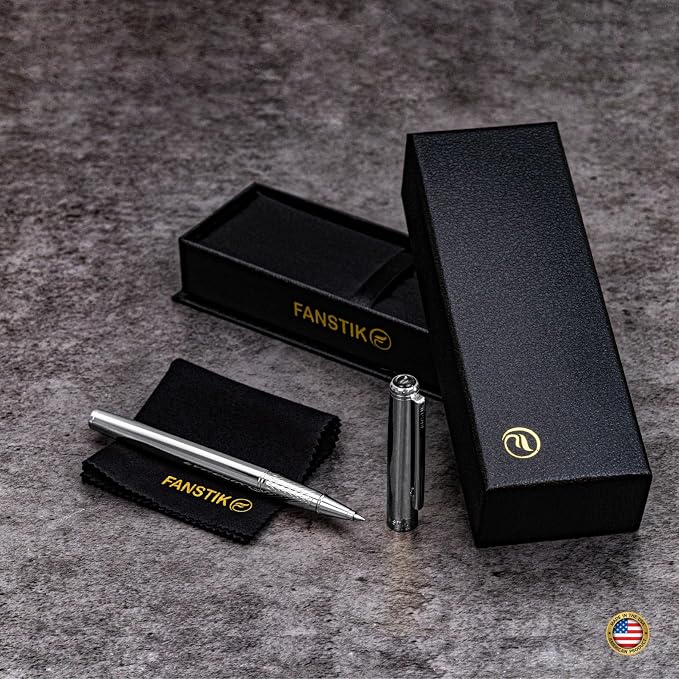 FANSTIK Silver Luxury Rollerball pen, fancy gift set for women, Chrome Finish, Professional executive pen gift set for men (Lux Rollerball Silver)