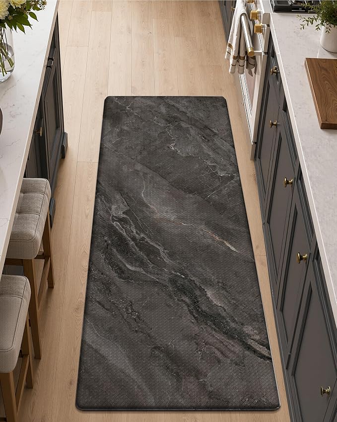 Color&Geometry Kitchen Mats for Floor 24x59 Black Marble Design | Non Slip Kitchen Rug, Easy Clean, Oil/Water Proof, 0.4in Anti Fatigue Standing Mat For Sink/Laundry/Office, Home Decor, Wide