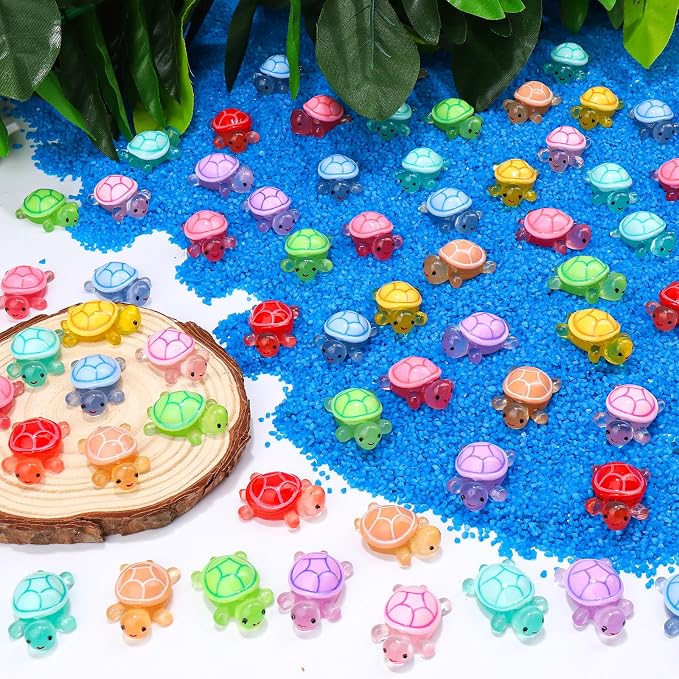 120PCS Luminous Mini Resin Turtles 9 Colors Glow in The Dark Tiny Sea Turtle Figures to Hide Small Plastic Ocean Animal for Micro Landscape Fairy Garden DIY Miniature Dollhouse Home Decor Party Favers
