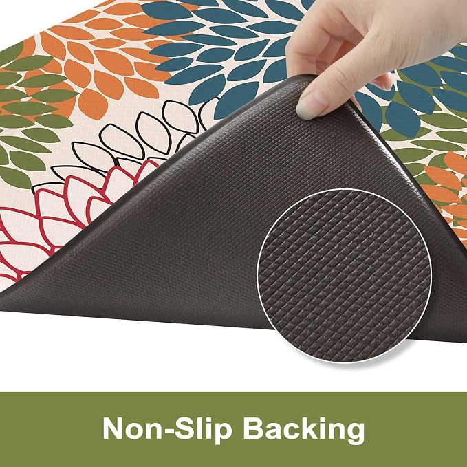 KIMODE Half Circle Kitchen Mats for Floor Cushioned Anti Fatigue Semi Round | Half Round,28"x18",Dahlia Boho,Kitchen Rug Non Slip ,Waterproof Padded Sink Floor Mat Carpet Decor for Laundry Bathroom