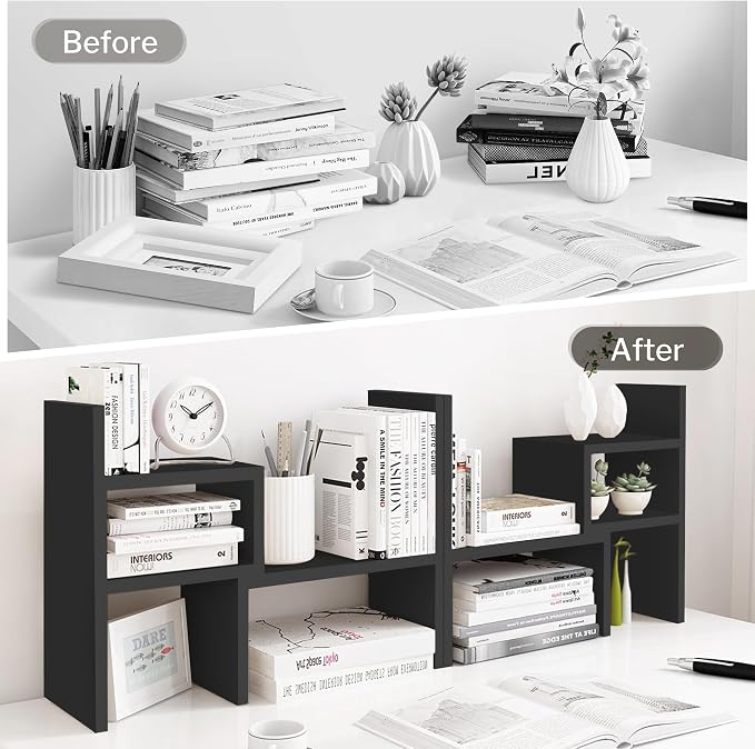 Jerry & Maggie Adjustable Rotatable Wood Desktop Display Shelf Black | Wooden Desk Organizer, Cute Dorm & Cubicle Decor. Stores Makeup & Mini Plants, Space-Saving Storage for Small College Rooms