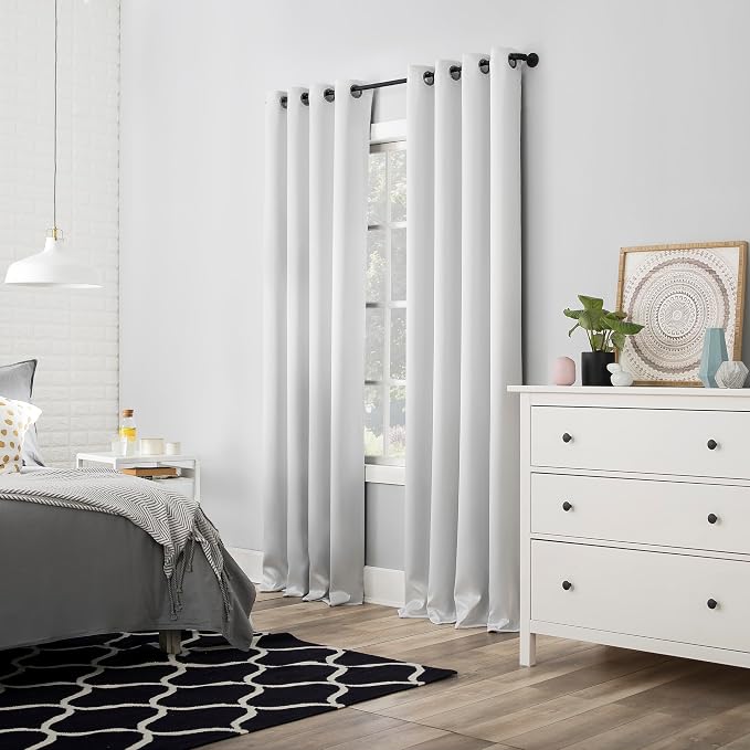 Sun Zero Nordic 2-Pack Theater Grade Noise Reducing Extreme 100% Total Blackout Grommet Curtain Panel Pair, Pearl Off-white, 52"W x 63"L (2 Panels)