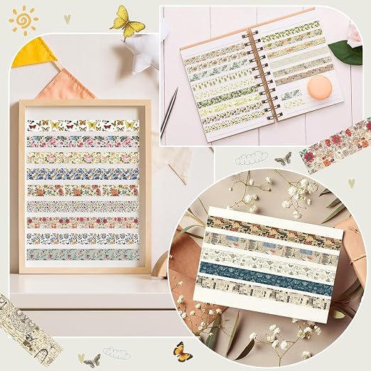 TaoBary 33 Rolls Washi Tape Set, 15 mm Holiday Washi Tape Set Seasonal Plaid Bohemian Colorful Vintage Cute for Card Wrapping Craft(Vintage Style)