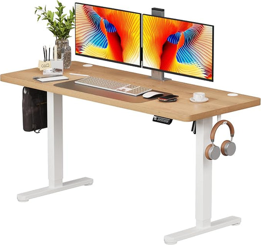 Monomi 59 inch Electric Standing Desk with Memory Preset, Adjustable Height Standing Desk for Home Office & Gaming, Large Computer Desk with Anti-Collision, Natural
