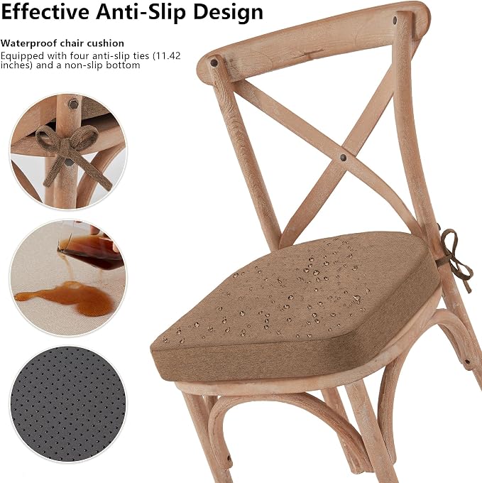 Nordjager Chair Cushions for Dining Chairs, 2 Pack Memory Foam Cushion | 2.5" Thick Chair Cushion; Waterproo Surface with 17" x 16" Size for Kitchen & Dining Chairs, Secure Ties and Washable Cover.