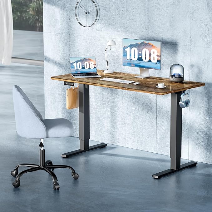 DUMOS 40 Inch Electric Standing Desk Height Adjustable, Sit to Stand Up Computer Workstations Work PC Table Home Office Study Writing Gaming Desks with Memory Presets for Walking Pad, Bedroom, Rustic