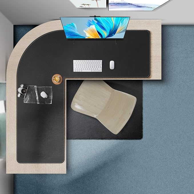 Mydours XXL 46"x46"x16" L Shaped Desk Mat, Extra Large L Shaped Desk Pad with Smooth PU Leather Surface & Suede Base, L Shaped Mouse Pad for Home Office Desks, Office Desk Workstation (Black)