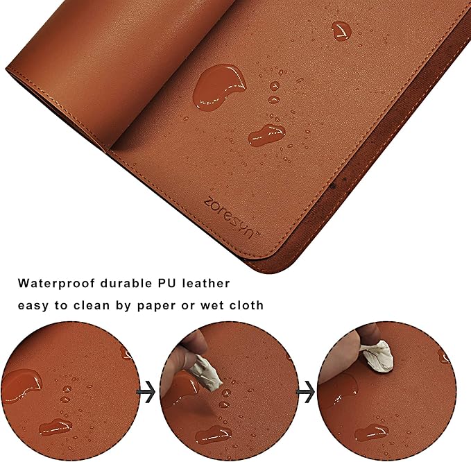 ZORESYN PU Leather Desk Pad (55.1"x15.8") - Waterproof Office Desk Mat for Keyboard and Mouse - Light Brown Extended Mouse Pad with Nonslip Base