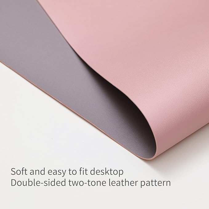 RENMTURE Double-Sided Two-Tone Faux Leather Desk mat Desktop Organization and Accessories Home and Office Large Mouse pad Game and Work (Pink/Gray, 32"x16")