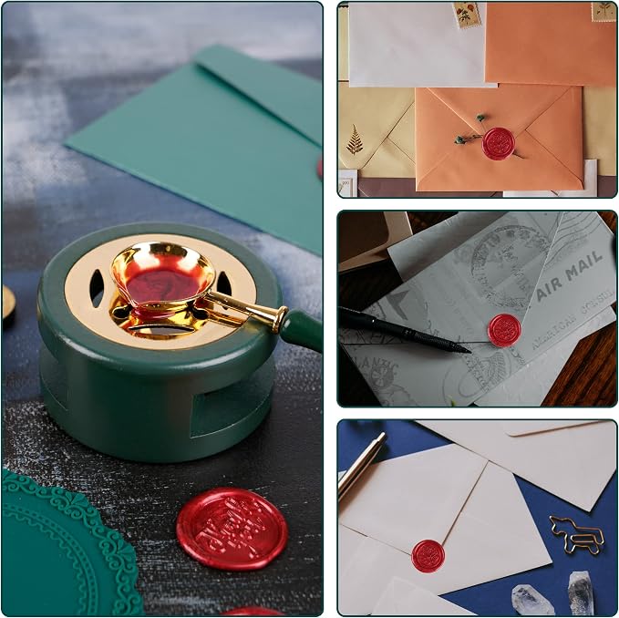 Wax Seal Kit Furnace with Spoon and Silicone Pad for Melting Wax Seal Beads or Sticks, Green