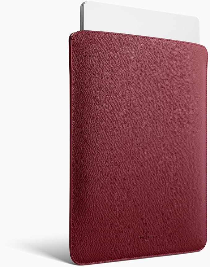 Comfyable Laptop Sleeve 14 Inch Precisely Compatible with MacBook Pro M5 M4 M3 M2 Pro/Max 2026-2021, Genuine Leather Cover Case, Wine Red
