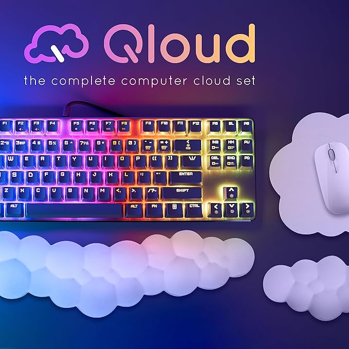 Cloud Keyboard Wrist Rest – Create-ables Qloud Cloud Wrist Rest for Computer Keyboard and Mouse, Ergonomic Memory Foam Wrist Pad with Non-Slip Base, Includes Cloud Mouse Pad – Gray