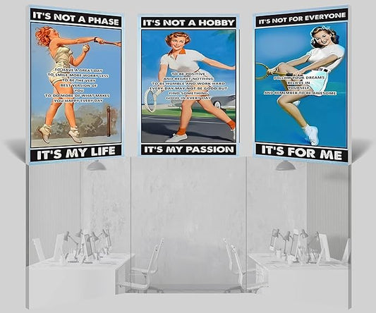 Inspirational Wall Art, Office Pictures for Wall Decor, Motivational Quotes Canvas Wall Art for Women, Tennis Inspirational Quote Poster Framed Artwork for Tennis Club Gym Wall Decoration 16”x24”x3Pcs