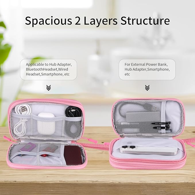 JIAKAI Travel Cable Organizer,Electronics Accessories Organizer Bag,for Charger, Phone, memory card,Travel Gadget Bag-Pink
