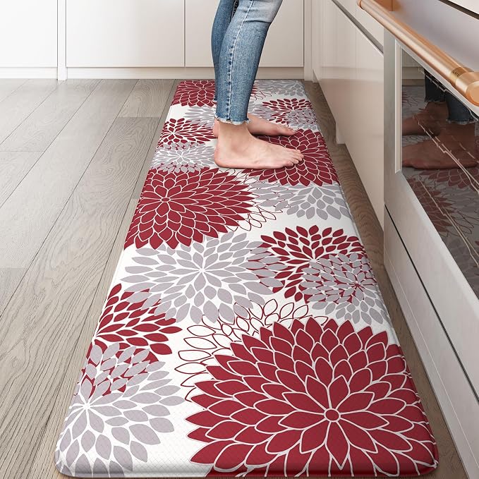 KIMODE Kitchen Mats for Floor Anti-Fatigue Cushioned Comfort Standing Mat | 17.3"x59", Farmhouse Rustic,White,Non-slip,Waterproof,Wipe Clean,Thick Kitchen Runner for Corner Sink Laundry Floor Home