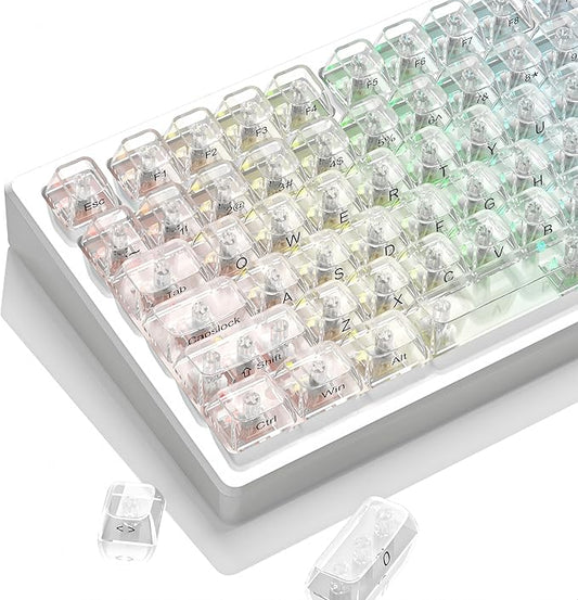 dagaladoo Clear keycaps,Transparent Keyboard keycaps,Jelly Key caps Set,Shine Through keycap，MDA Profile Keyboard caps for Mx Switches Mechanical Keyboard(White,Side Printed)