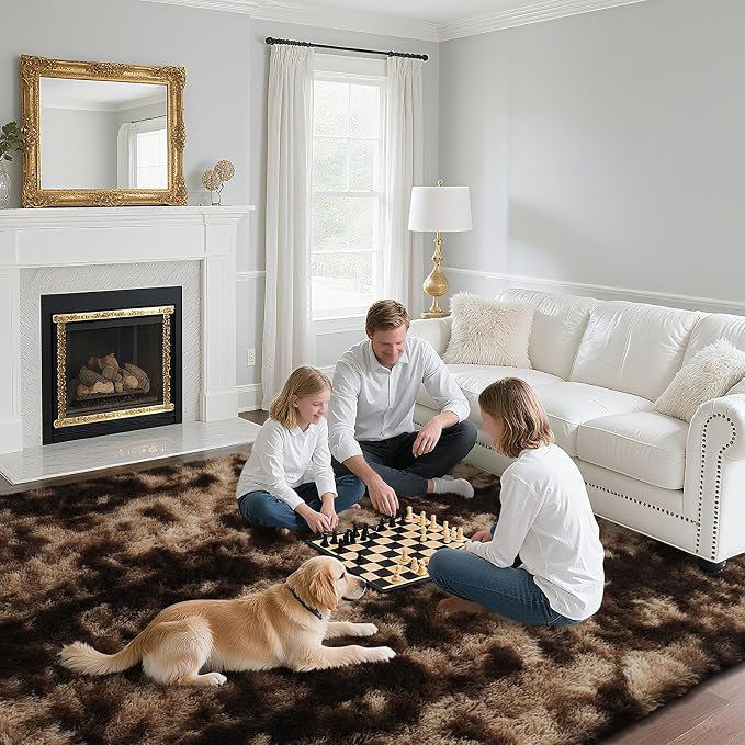 yongyangjuxin Fluffy Rug Shag Area Rug, Mottling Brown 8x10 Area Rugs for Living Room, Large Shag Area Rugs for Bedroom Room Home Decor, Upgrade Anti-Skid Rectangular Fuzzy Rugs
