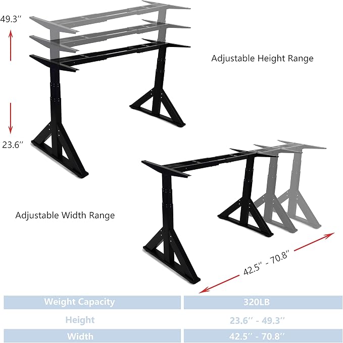 VJ205 Electric Height Adjustable Sitting Standing Desk Frame Sit Stand - Dual Motors 3 Stages Motorized Desk Base Only, Black