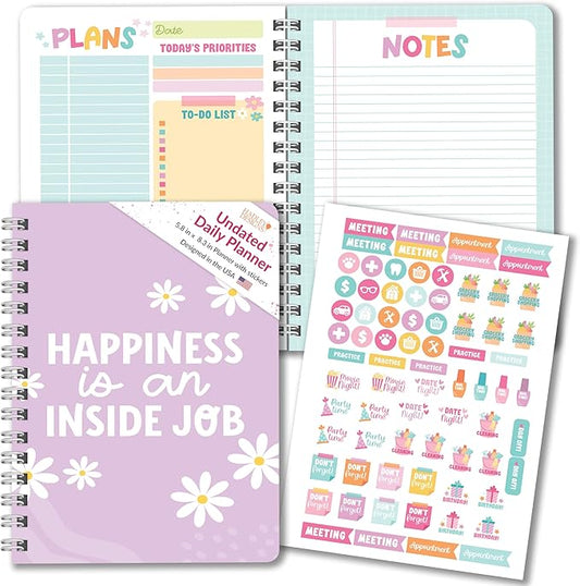 Undated Daily Planner Notebook - Undated Planner Notebooks, Daily To Do List Planners, To Do List Notebook for Work Organization, Day Schedule Planners for Kids and Adults