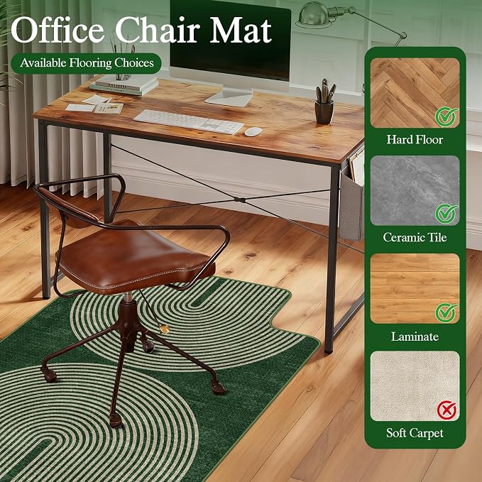 Office Chair Mat for Hardwood Floor & Tile Floor,48"X 60" Heavy Duty Desk Chair Mat for Hard Floors, Under Desk Rug for Rolling Computer Chair,Anti Slip,Low Pile Carpet Protector-Convex Geo Green