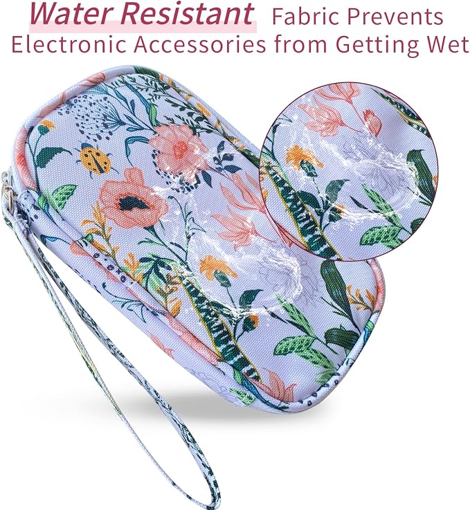 Electronics Organizer Travel Case, Cable Organizer Travel Essentials Tech Pouch,Suitable for Charger, Cable, Phone，Flash Drive,White Flower