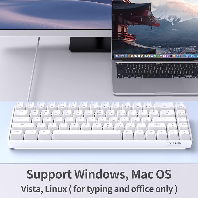 TMKB T68SE Gaming Keyboard, 60% Mechanical Keyboard, LED Backlit Ultra-Compact 68 Keys Wired Mini Keyboard with Separate Arrow/Control Keys for Windows Laptop PC Gamer Typist with Brown Switch-White