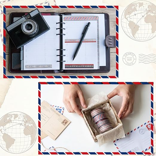 24 Rolls 4th of July Airmail Postal Washi Tape Patriotic Vintage Washi Tape Gifts Bulk 250th Anniversary Independence Day Decorative Tapes for Journaling DIY Crafts Stationery Gift Wrapping