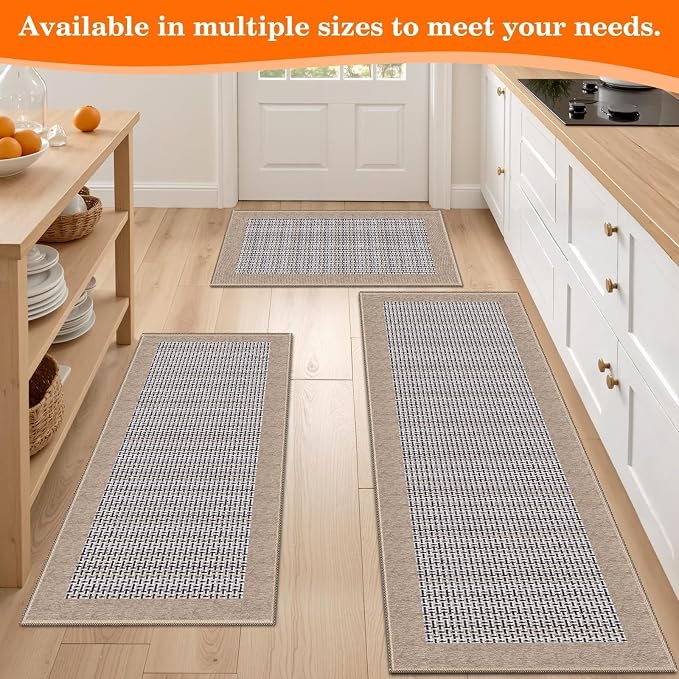 StepRite Kitchen Rugs, Kitchen Mats for Floor, 96"x20" Non-Slip Machine-Washable Kitchen Throw Rug, Absorbent Runner Rugs Office, Sink Standing Desk Mat, Decor Carpet, Khaki