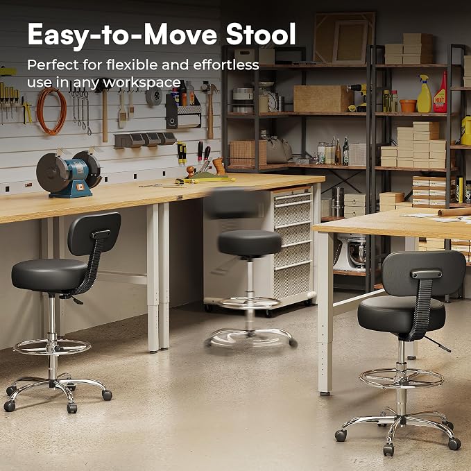 SUPERJARE Drafting Chair with Back, Set of 4, Swivel Barstools, Adjustable Height Rolling Stool with Footrest, Standing Desk Chair for Counter Height Desk, Shop, Home & Kitchen, Clinic & Studio, Black